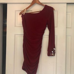 Sexy Burgundy dress- asymmetrical..rhinestone